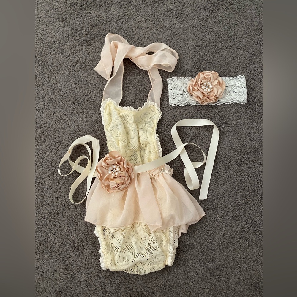 Lace Baby Romper with Headband